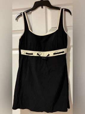 Togs Xtra brand Black Swim Dress with Cream Trim